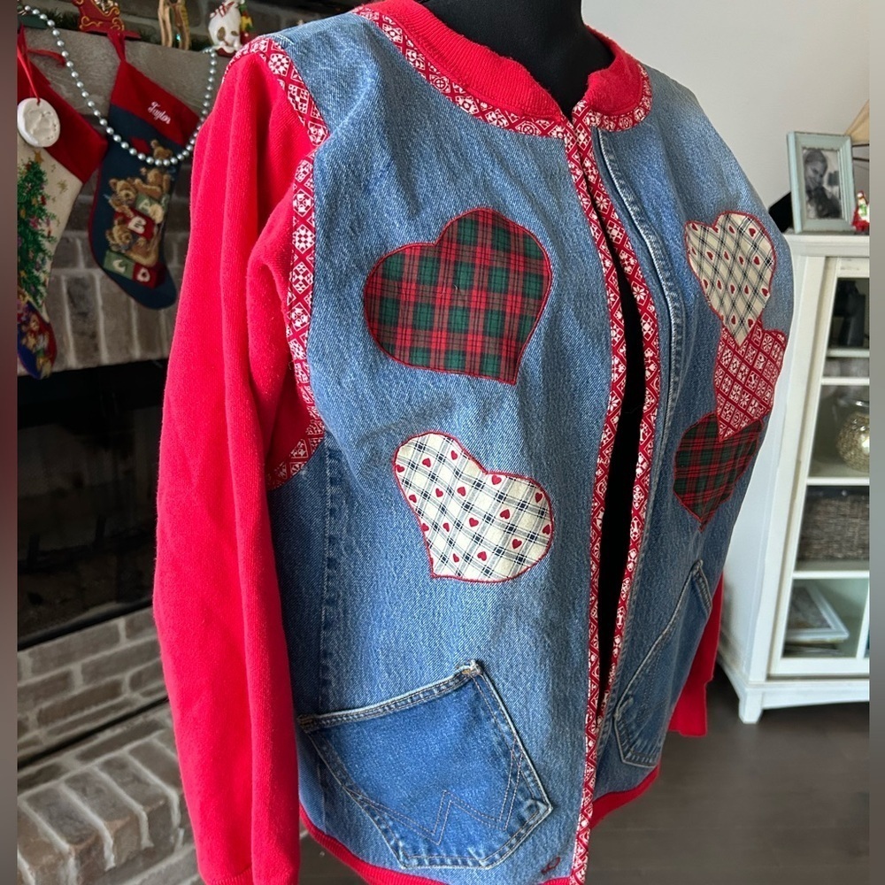 Upcycled Handmade Denim Jacket Wrangler x Jerzees Women's XL Patchwork Dog - Picture 6 of 13
